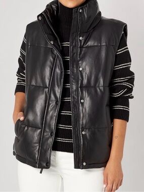 Amazon Black Quilted Faux-Leather Puffer Vest for Women